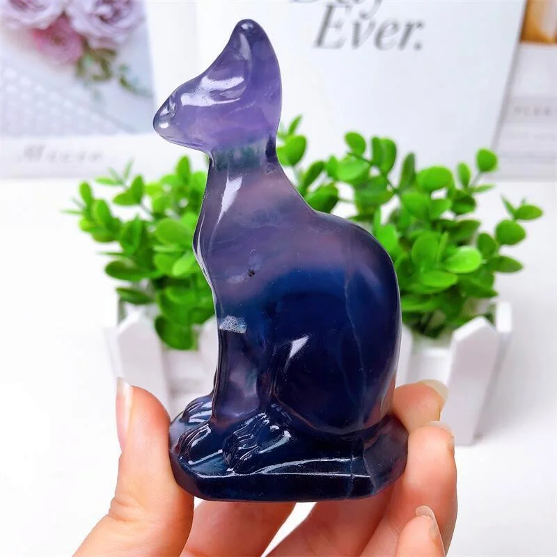 

Natural Purple Fluorite Egyptian Mau Cat, Powerful Animal Statue, Healing Children Stone, Energy Gemstone, Home Decoration Gift