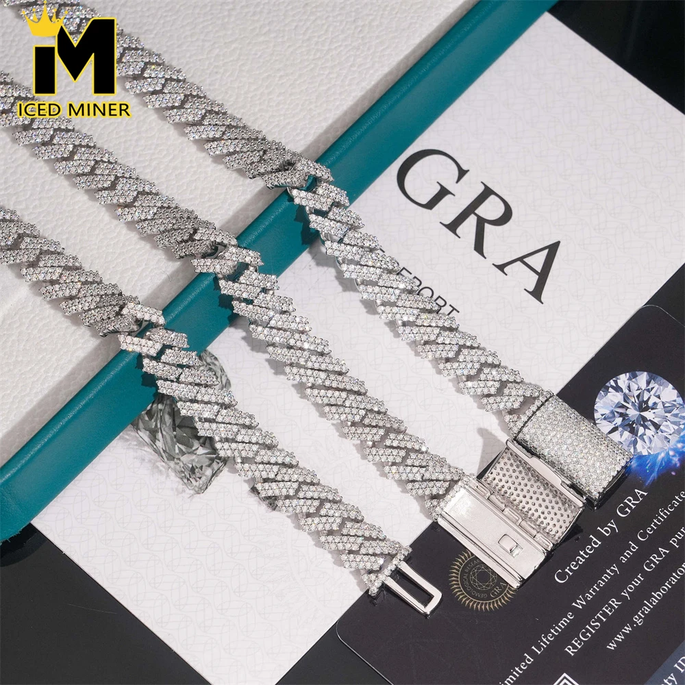 

Icedminer 10mm 2 Rows Moissanite Cuban Link Chain Iced Out Necklace For Men Women S925 Silver Choker Pass Tester Hip Hop Jewelry