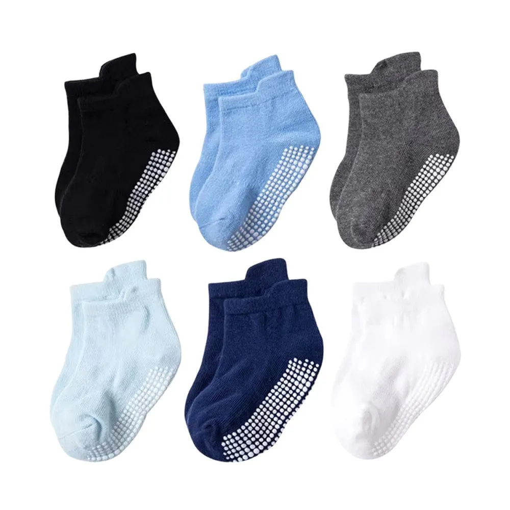 

6 Pairs 0-5Y Rubber Sole Toddler Socks Indoor Soft Non-Slip Boat Socks Spring Autumn Baby Anti-Skid Socks For Kids