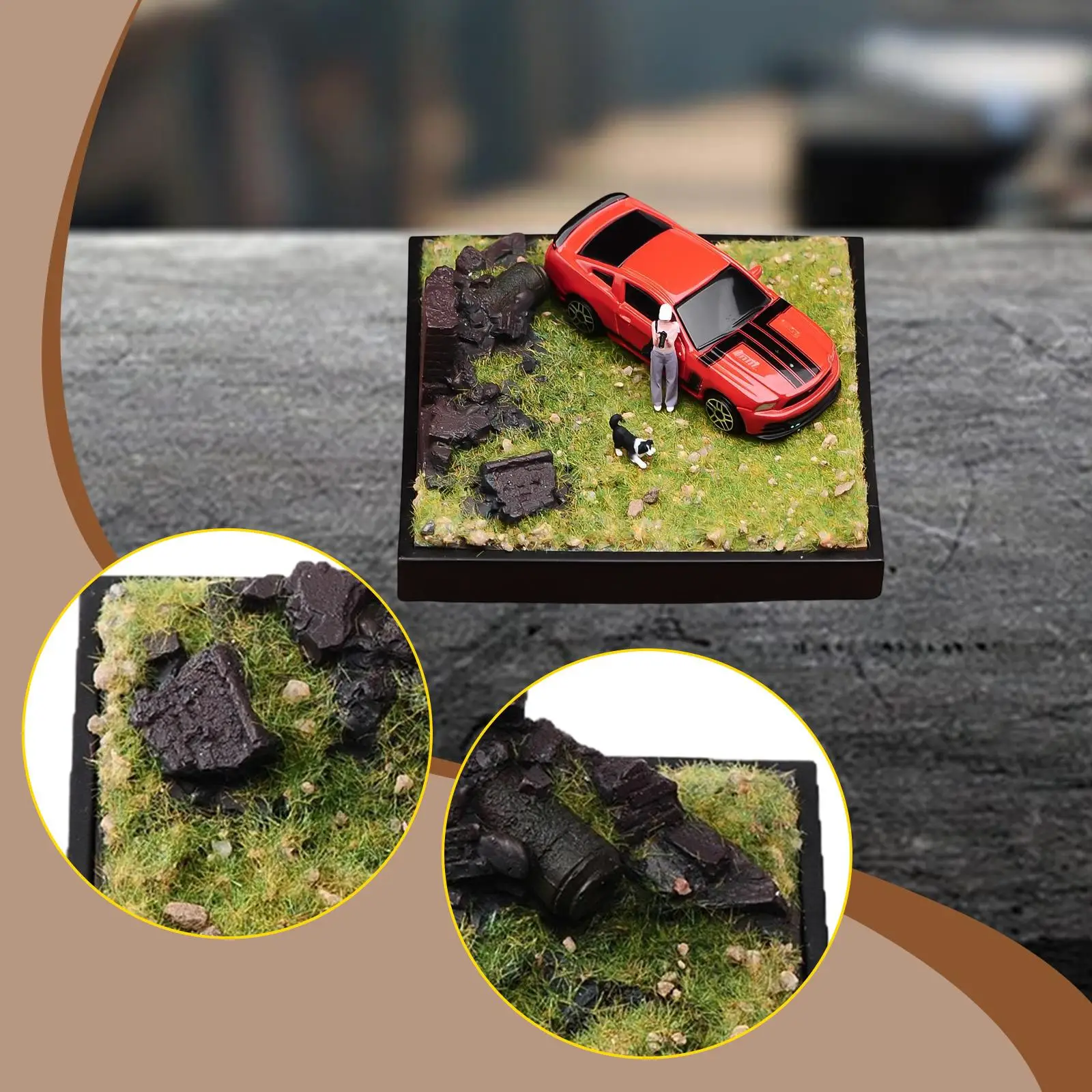 1/64 Miniature Scene Model Lawn Scene Micro Sand Table Collections Model Train Scenery Photo Props Diecast Car Display