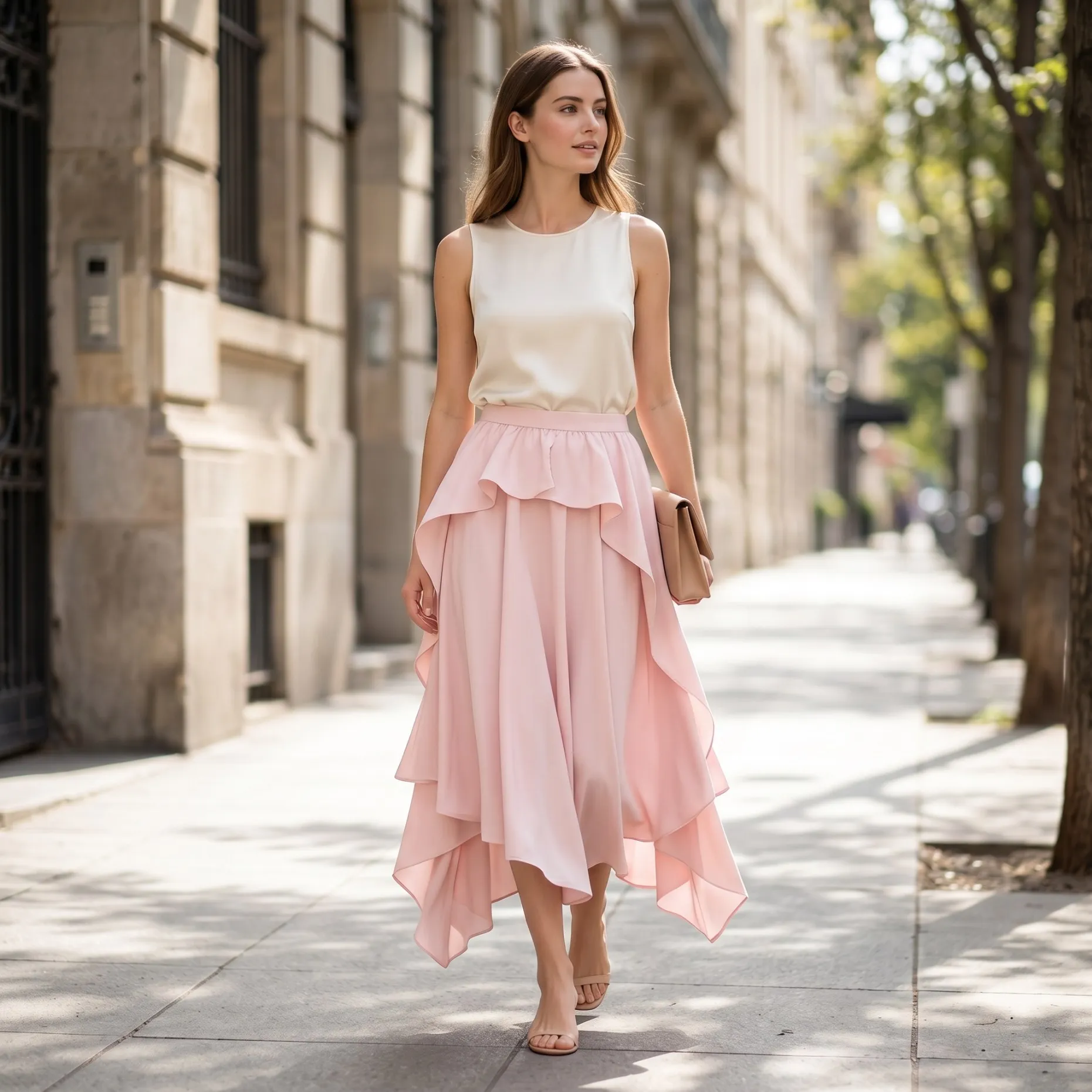 Ladies Fashion Midi Skirt Simple Design Casual Daily Skirt Ladies Elegant Skirt Soft Fabric High Waist Midi Skirt BE08127