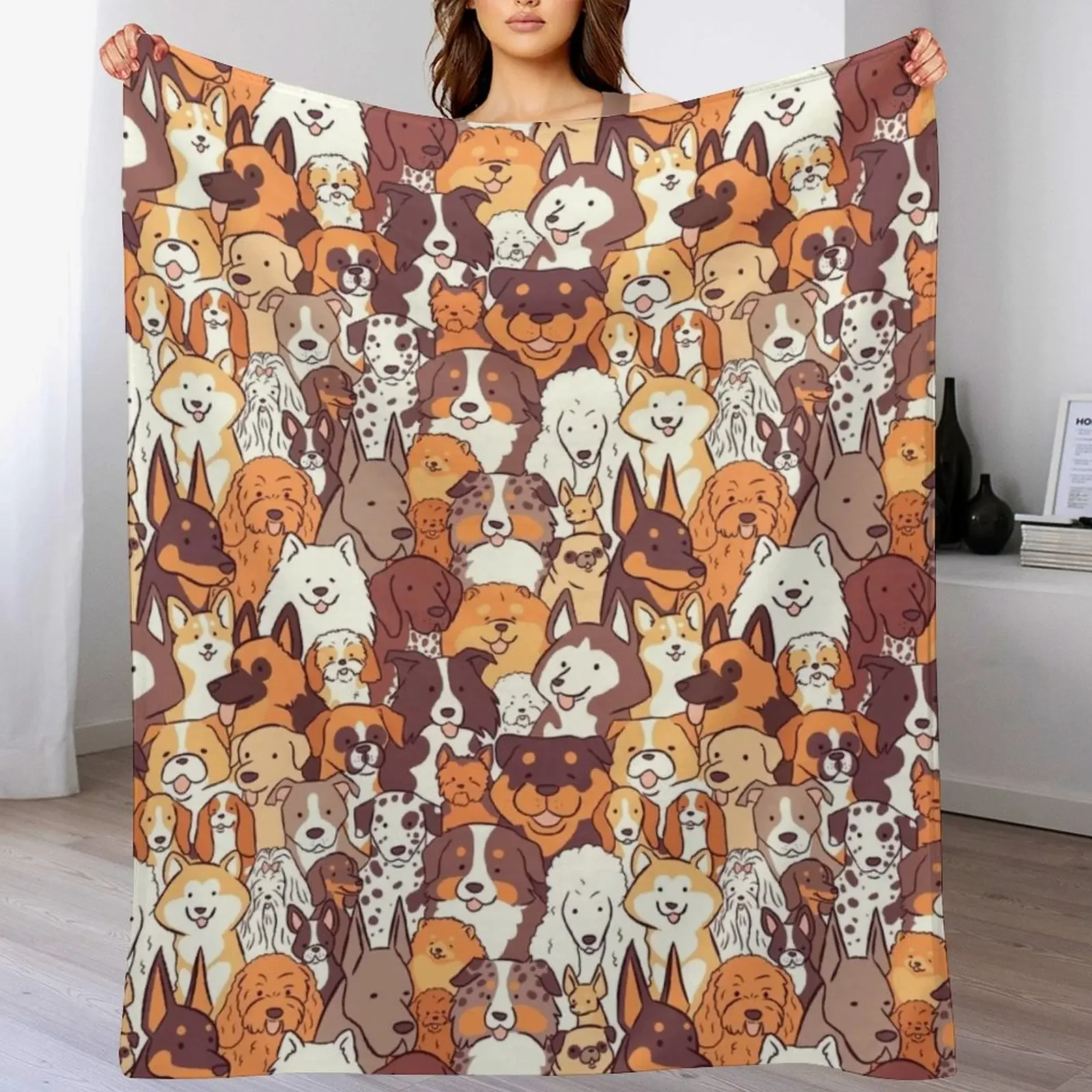 

Dogs breeds illustration pattern- top 30 dog breeds - yellow version Throw Blanket Hairy Soft For Baby Blankets