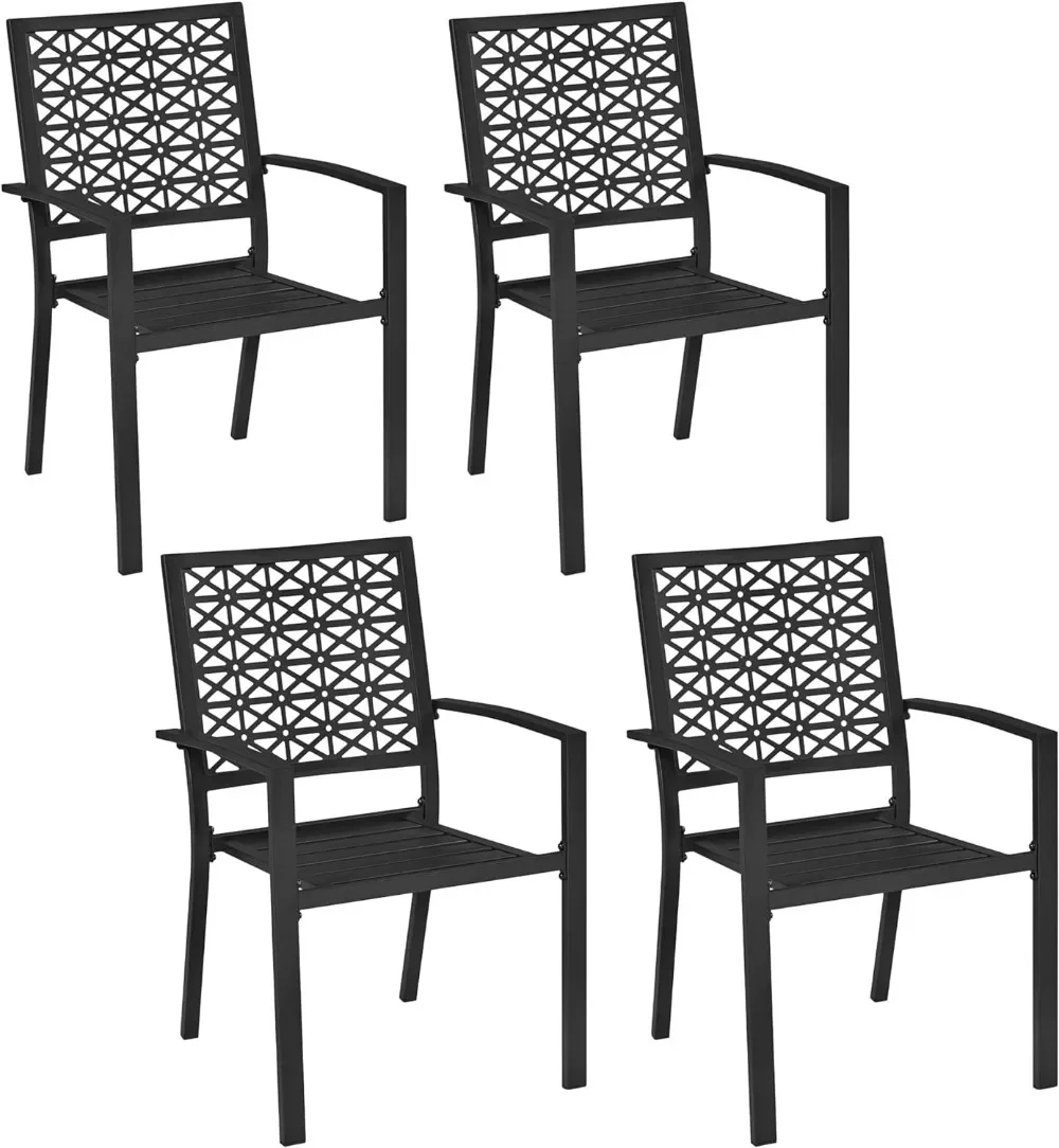 Patio Chairs Set of 4 Outdoor Dining Chairs 300lbs Metal Chairs for Garden Lawn with Armrests Metal Frame as Stackable