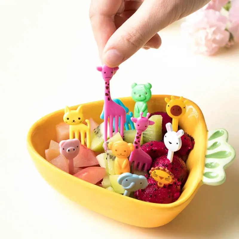 Animal Farm Fruit Fork Mini Cartoon Children Snack Cake Dessert Food Fruit Pick Toothpick Bento Lunches Random Color Party Decor