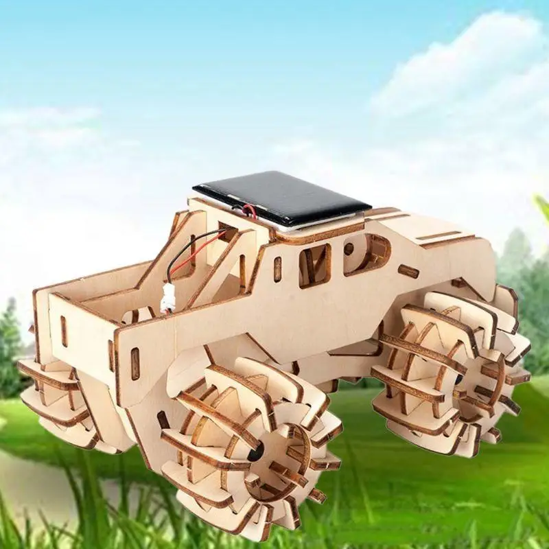 

F19F -головоломка деревянная солнечная модель солнечного автомобиля DIY STEM STEM Construct