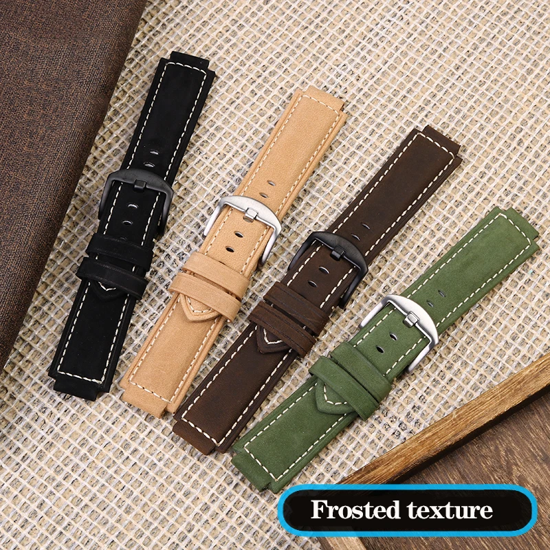 Vintage Crazy Horse Cow Leather Watchband for MAURICE LACROIX AIKON Series AI6008 AI6038 ai6058 Convex Strap Frosted Bracelet