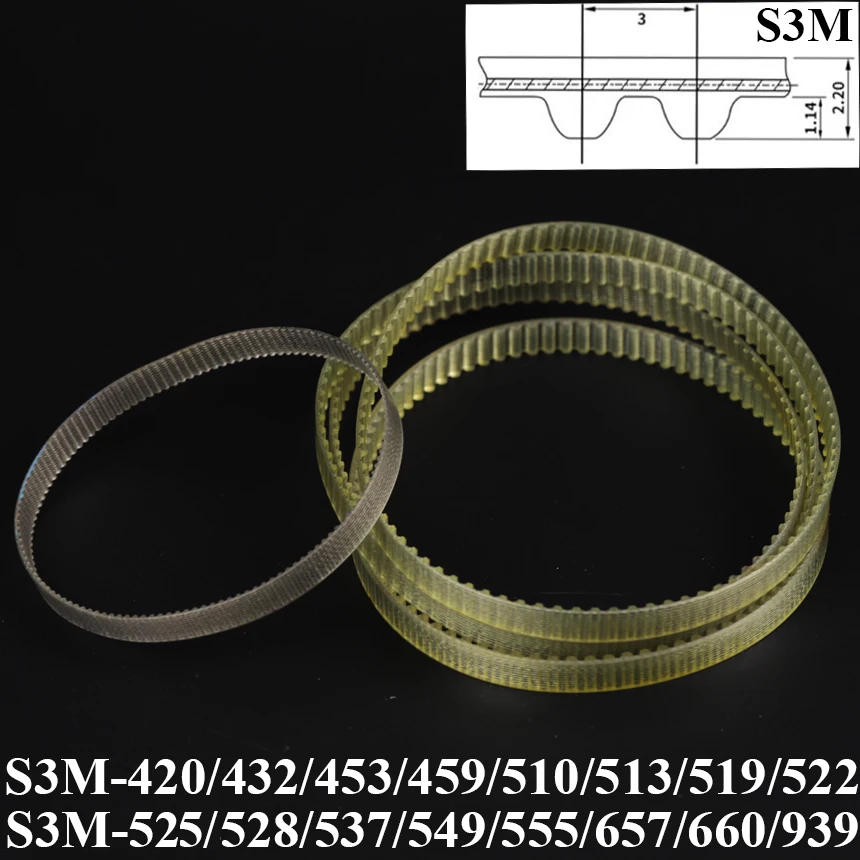S3M-420/432/453/459/510/513/519/522/525/528/537/549/555/657/660/939 Correa de distribución síncrona de PU con dientes curvos en arco y paso de 3 mm