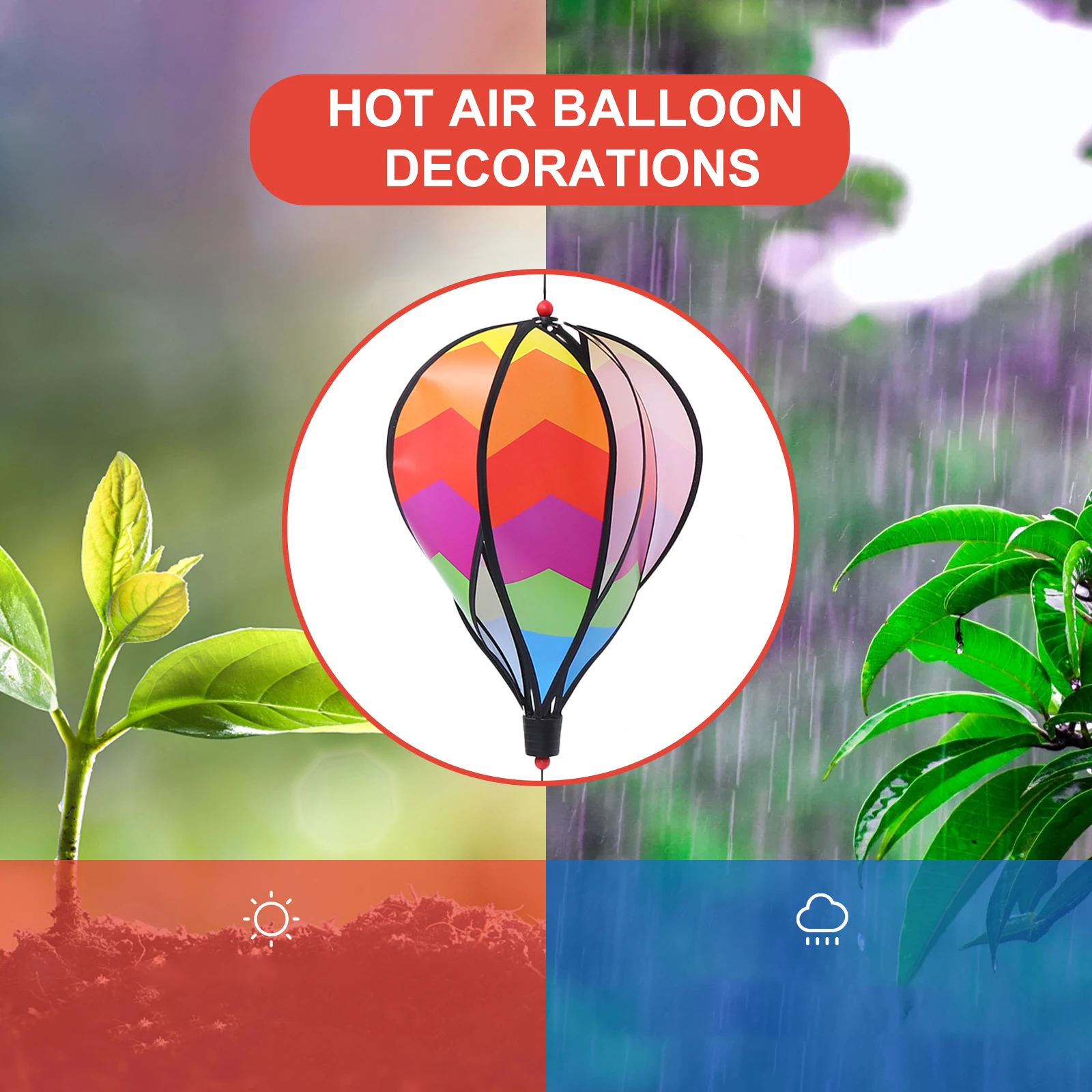 

1Pcs Rainbow Hot Air Balloon Pendant Giant Cloth Hanging Ornament for Garden Yard Outdoor Party Decoration Uv Water Resistant