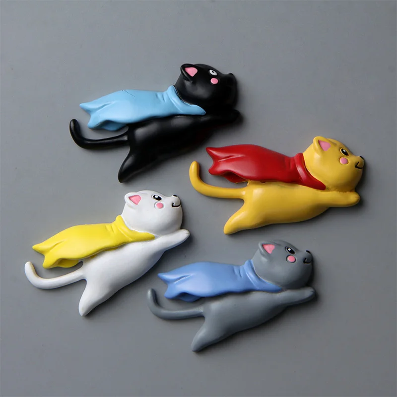 Simulated Cute Flying Cloak Black Cat Figurines Home Decor Refrigerator Magnet Sticker Kitten Models Toys for Children Kids Gift