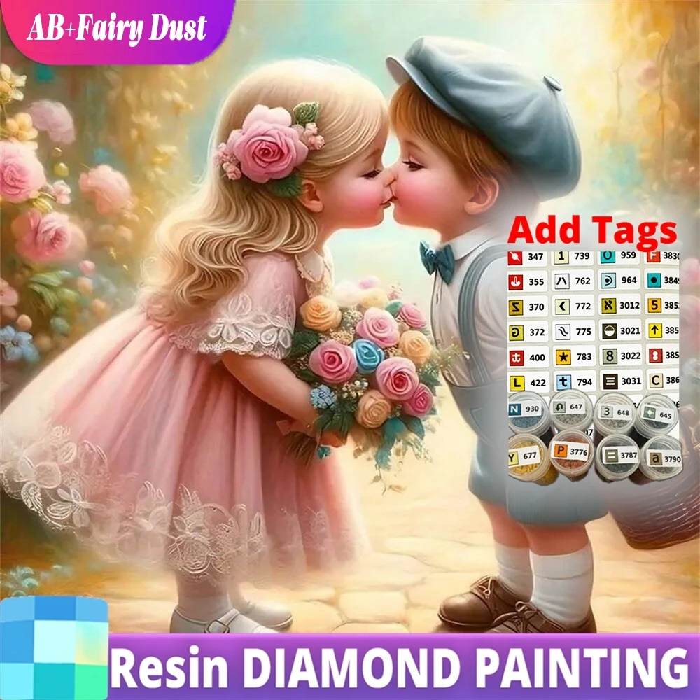 

Resin AB Fairy Dust Full Square Round Diamond Painting Girl Boy Portrait DIY Picture Rhinestones Embroidery Flower Mosaic Handma