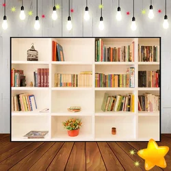 Bookshelf Wooden Birthday Decoration Collection Custom Backdrop White Party Library Wallpaper Banner Photography School Books