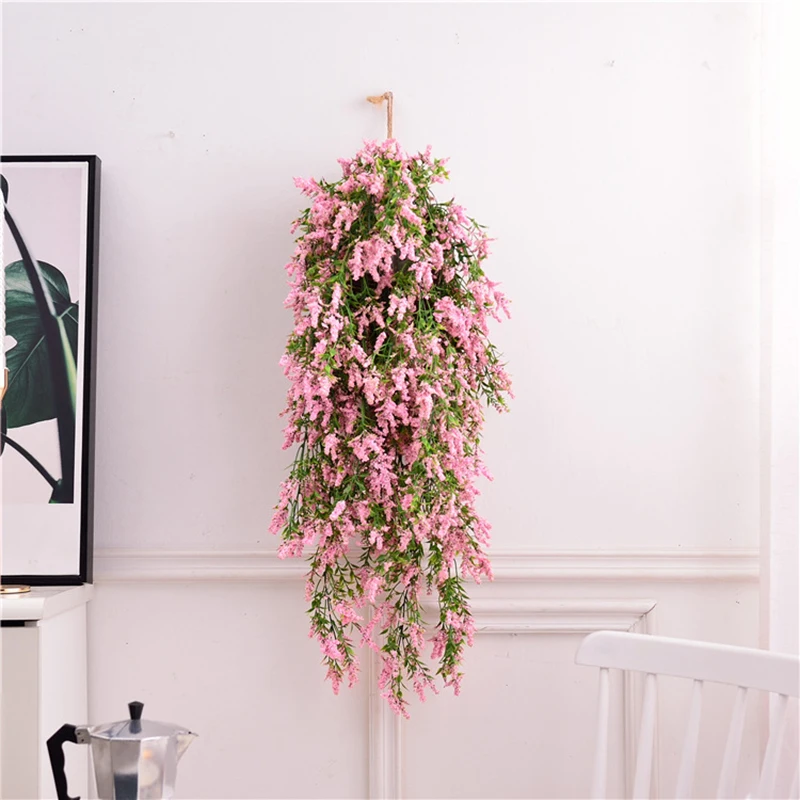 Balcony Artificial Flower Vine Wall Hanging Decoration Display Home Household Indoor Lavender Leaves Plant Wedding