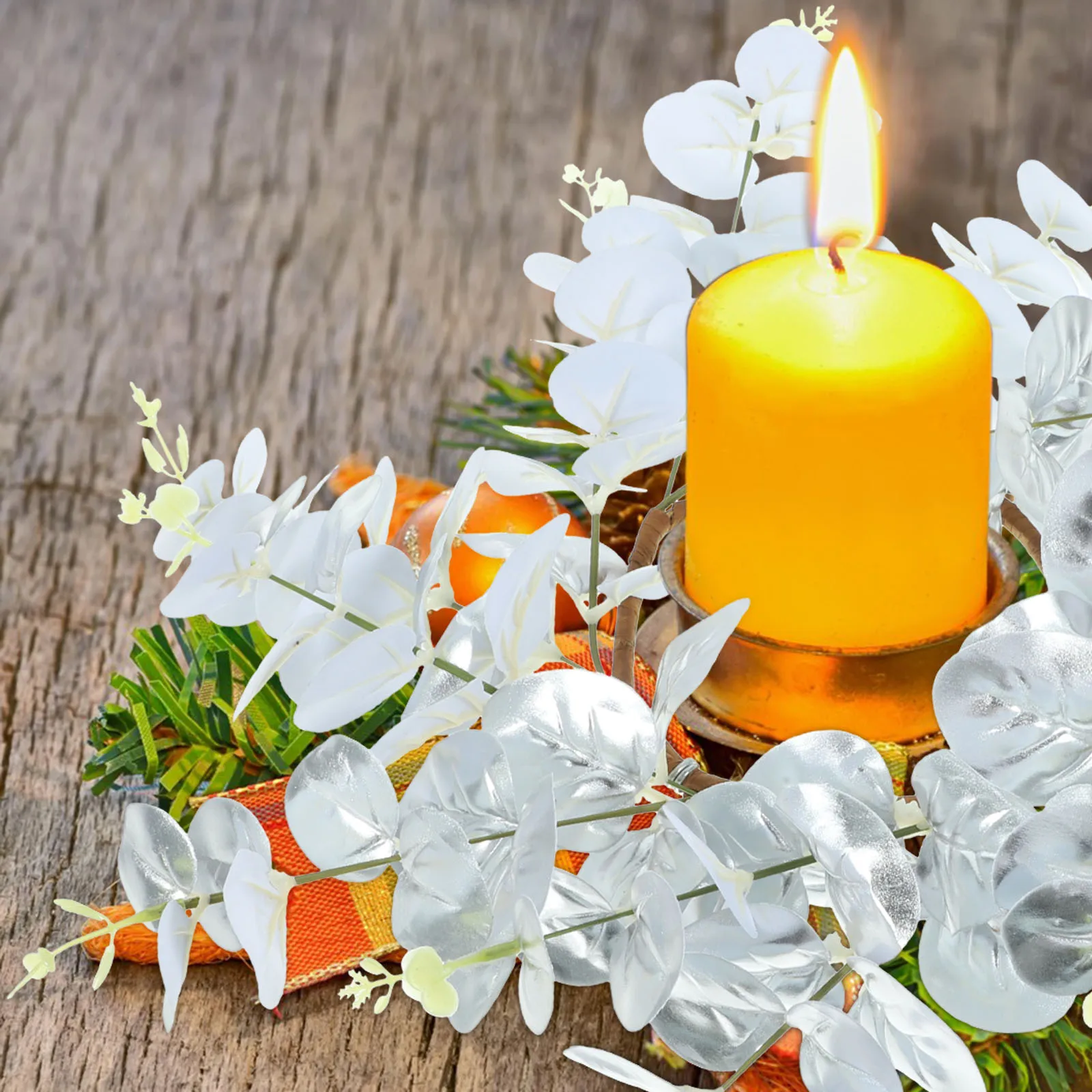 

Leaf Ring Decor Artificial Bright Colored Wreath for Christmas Wedding Party Home Decoration Table Wreath Pillar