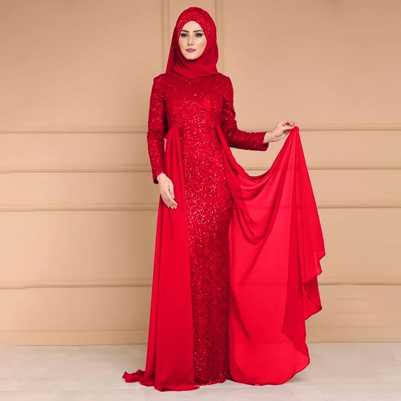 Vestido largo ajustado de manga larga con lentejuelas para mujer, ropa femenina de talla grande, Abayas de Arabia Saudita, S-5XL, novedad de 2022