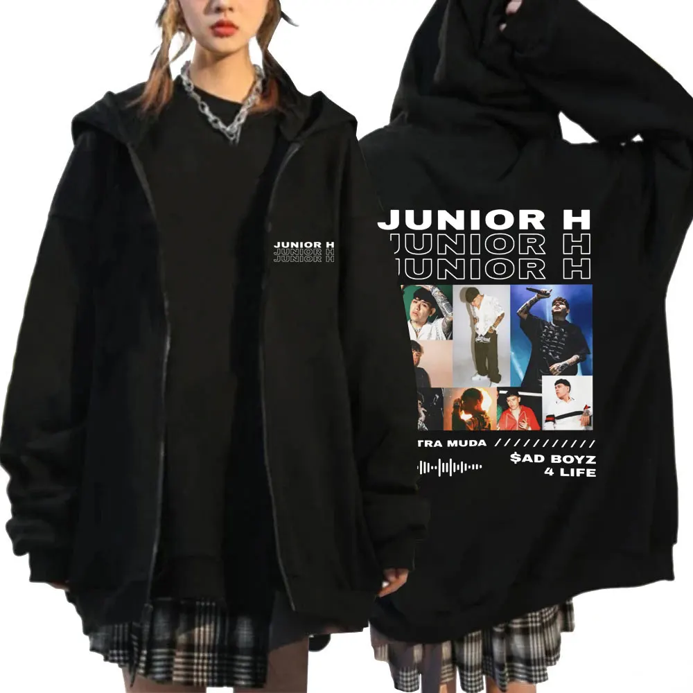 Junior H Sad Boys Graphic Zipper Hoodie Harajuku La Letra Muda Hip Hop Vintage Cardigan Sweatshirt Gift Casual Oversized Jackets