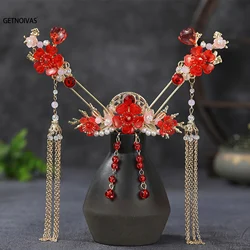 Chinese Style Pearl Crystal Hairpin Earring Set For Women Bride Party Hanfu Wedding Bridal Hair Accessories Jewelry Pin Band