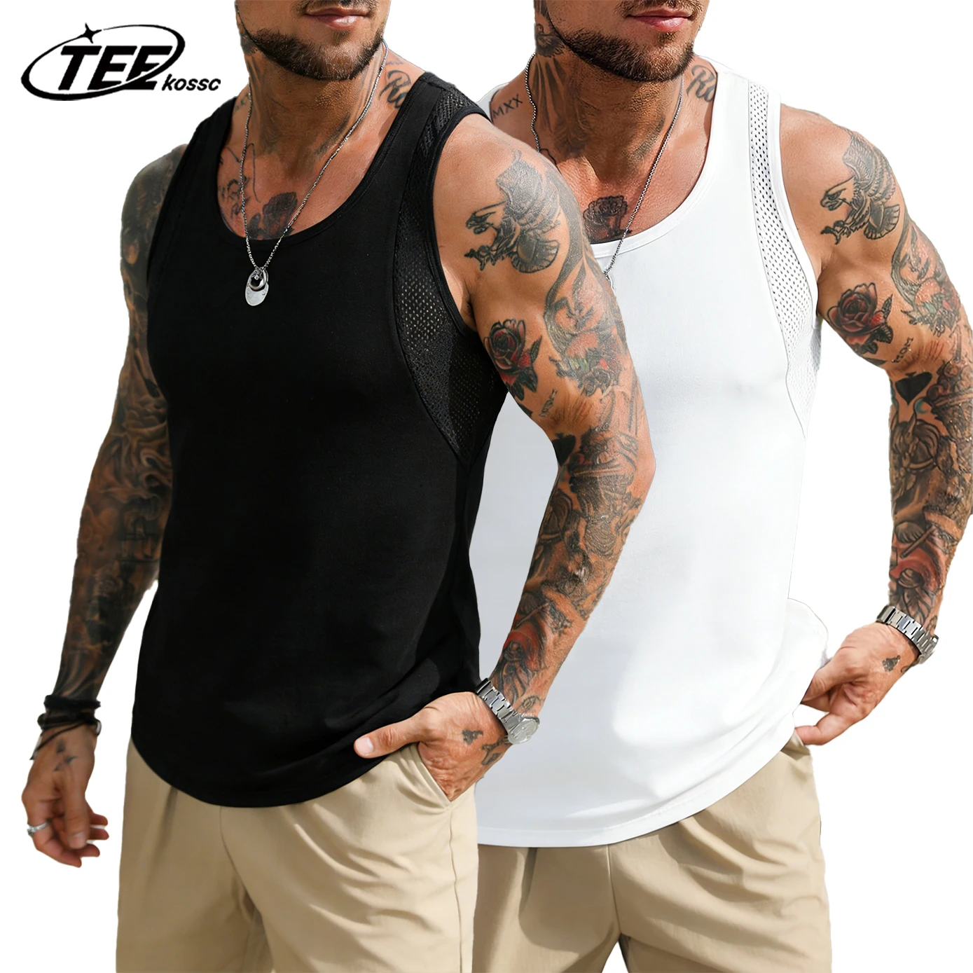 Camisetas deportivas de malla para hombre, chaleco reticular liso en blanco y negro, ropa suave y cómoda, camiseta sin mangas de verano para hombre