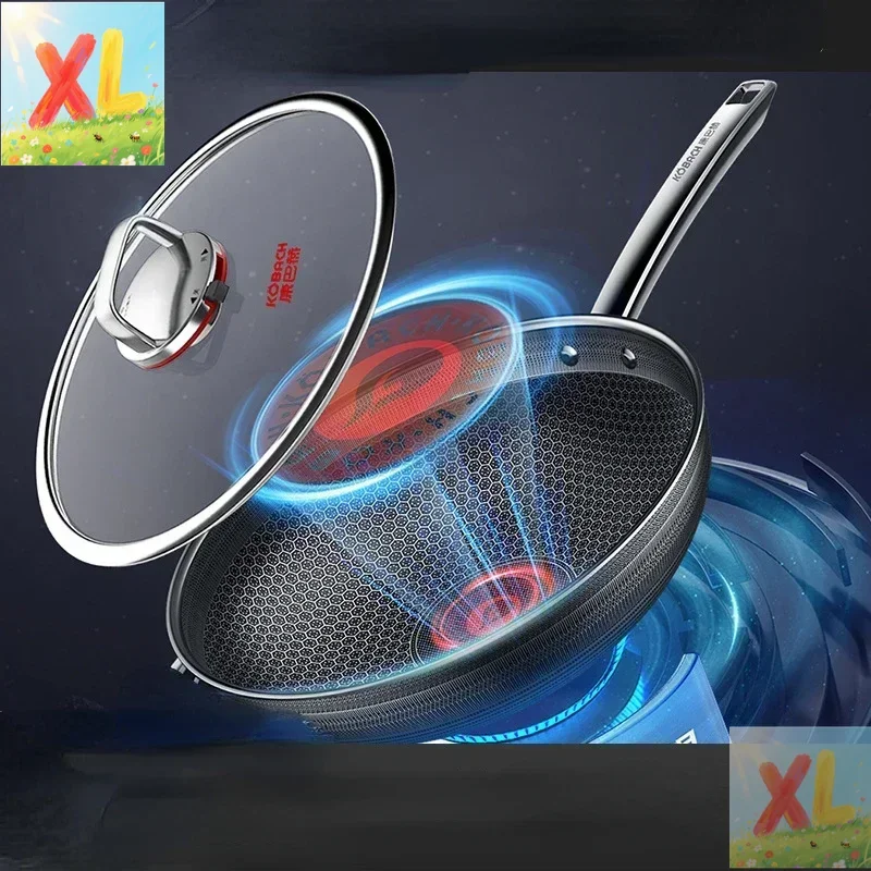 كوباخ ووك سطح غير لاصق من الفولاذ المقاوم للصدأ مقلاة مزدوجة على شكل قرص العسل من الجيل السادس مستشعر درجة الحرارة بنقطة حمراء #1