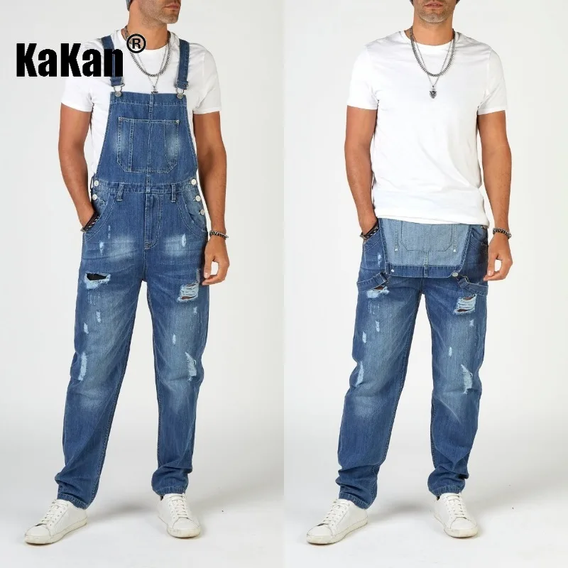 Kakan-neuer europäischer und amerikanischer Straßen trendsetter mit zerrissener Schulter gurt jeans, dunkelblauer Herren-Lang jeans K34-668