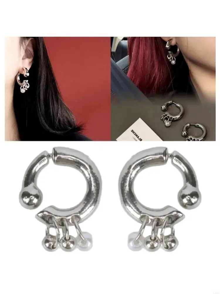  Gothic Metal Pearl Tassels Earrings for Women Men Fashion Before After Detachable