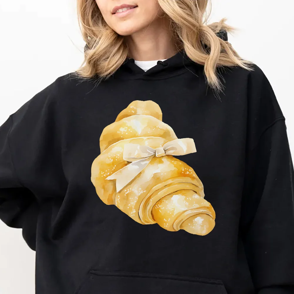 

Hoodie Croissant with Ribbon Print Hoodie Delicate Graphic Y2k Style Free Casual Wear Trendy Food Art Design Sweet Vibe Clothes