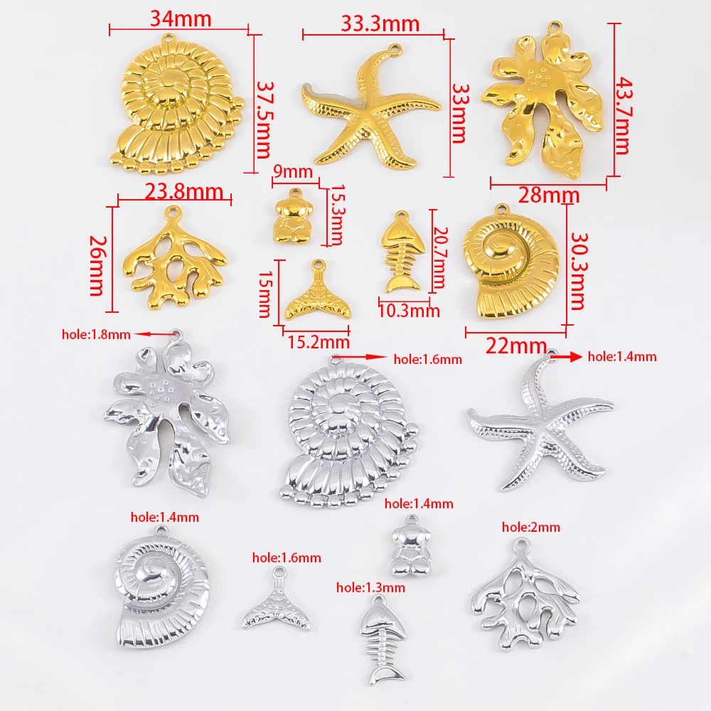 2 Buah Liontin Rumput Laut Karang Keong Bintang Laut Ikan Baja Tahan Karat Jimat Tema Laut untuk Aksesori Kalung Pembuatan Perhiasan DIY