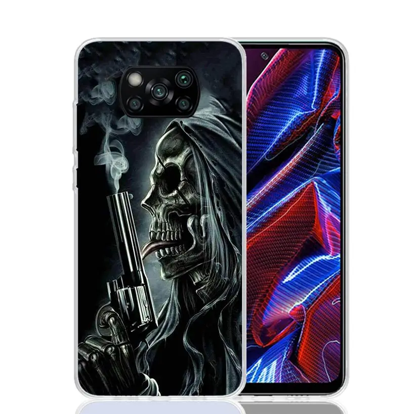 Reaper Skull Skeleton Gun Phone Case For Xiaomi Poco X6 X5 X4 X3 Nfc F6 F5 Pro F4 Gt F3 F2 F1 M5S M4 M3 Art Customized Coque Cap