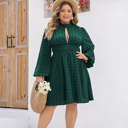 Plus Size Temperament Sexy Dress Bubble Ruffle Hollow Women's Dresses Elegant Long Sleeve Casual Lady Solid Color Short Dresses