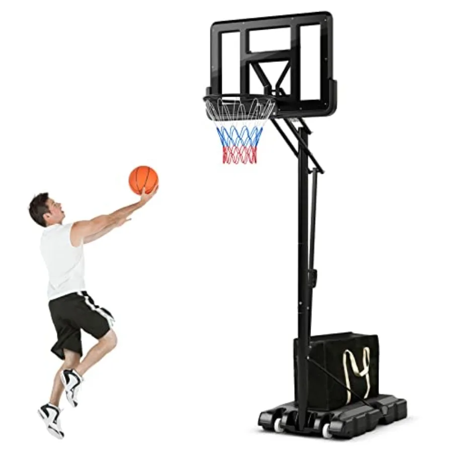 

Portable Basketball Hoop Outdoor - Adjustable Height from 8 to 10 Feet Durable 44 Backboard with 2 Wheels Fillable Base for Sta