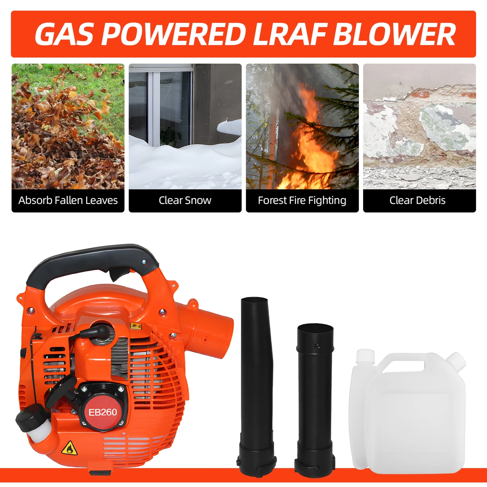 Gas Powered Leaf Blower 2 Stroke Engine 25.4CC 275.45CFM Air Volume 0.65L Oil Tank Handheld Blower Powerful Wind Snow Blower