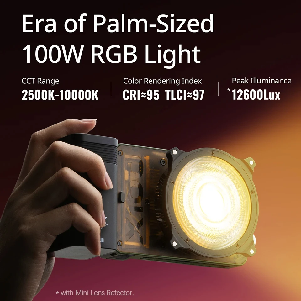 Zhiyun MOLUS X100 RGB المهنية LED الفيديو الضوئي كامل اللون 2500K-10000K التصوير الإضاءة لتصوير الفيديو المباشر في الهواء الطلق