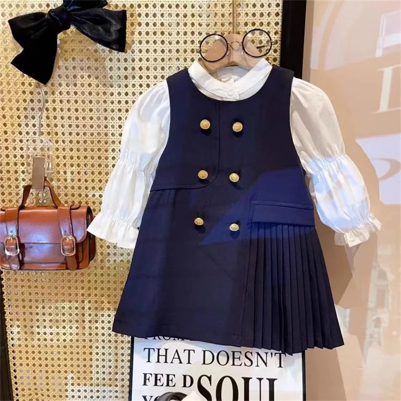 

Children's Clothing Girls' Autumn Vest Dress Set Stylish Kids' Long Sleeve Shirt Academy Style Two-Piece Set Trendy