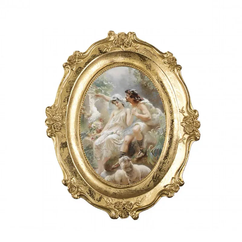 4x 6 Inch Retro Distressed Gold Photo Frame European Style Resin Photo Frame Wedding Photo Frame Oval Photo Wall Combination
