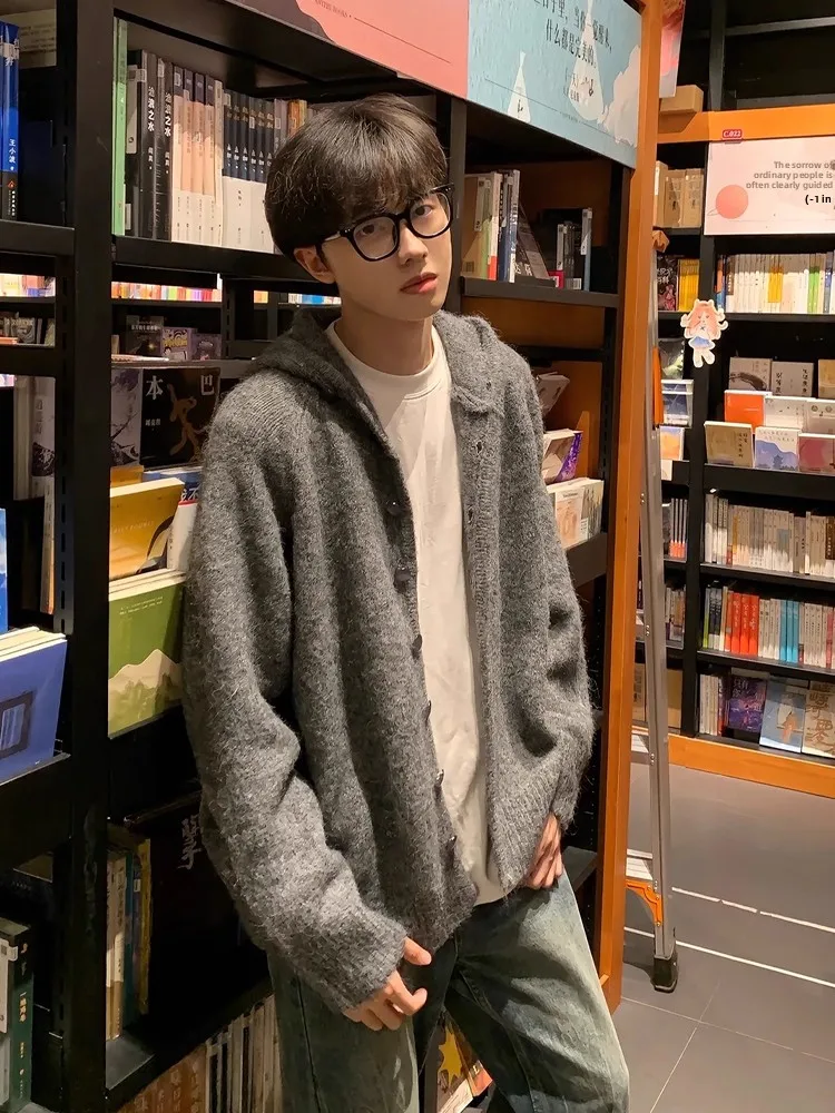 American Retro Knitted Cardigan Men's Sle Autumn Cleanfit Hoodie Loose Fit Outerwear Casual Comfortable Polyester Fiber