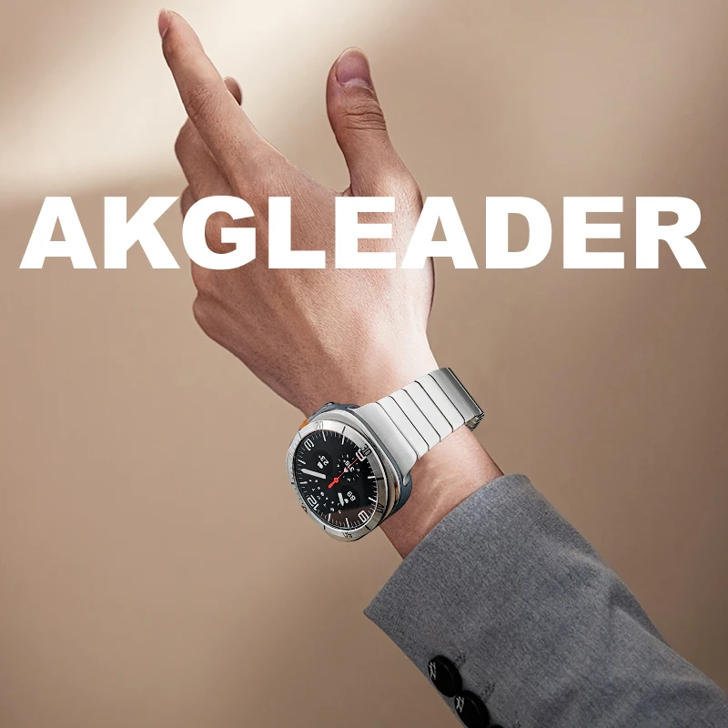 AKGLEADER Magnetic Clasp One Plant Stainless Steel Watch Strap for Samsung Galaxy Watch 7 Ultra Bangle Watch 7 47mm Watch Band