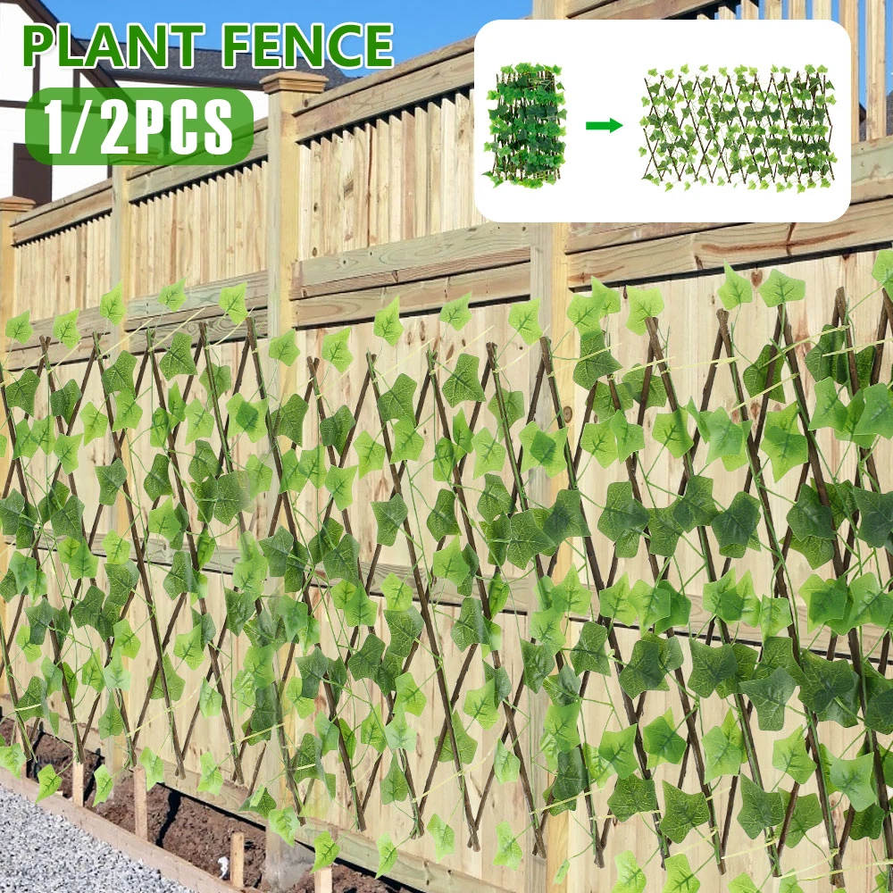 1/2Pcs Artificial Leaf Fence Panels Expandable Privacy Fence Wooden Outdoor Decoration Faux Ivy Fencing Panel for Balcony Patio