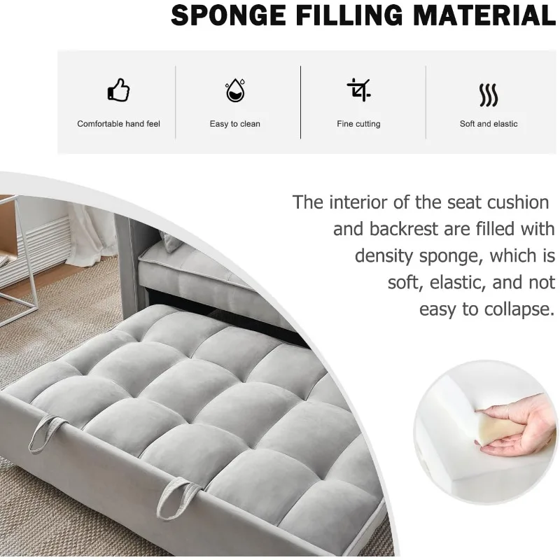 أريكة سرير 3 في 1 مع مساند للذراعين وجيوب تخزين ووسادتين، ومسند ظهر قابل للتعديل، وأريكة سرير لغرفة المعيشة