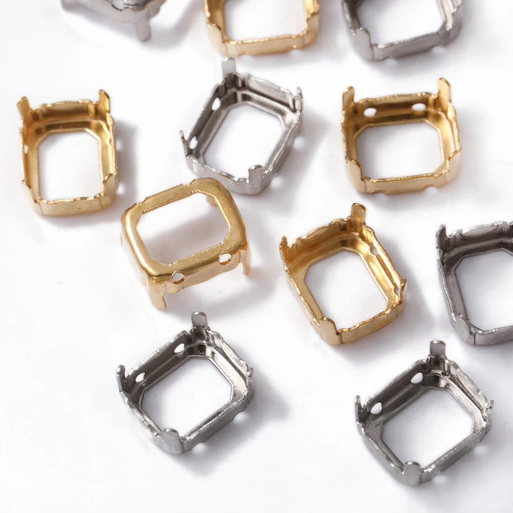 10x12 مللي متر الإطار المثمن لأحجار الراين الخياطة الذهبية على أحجار الراين قاعدة إبرة أجزاء العمل الجوف خارج رشاقته النحاس قاعدة مخالب #3