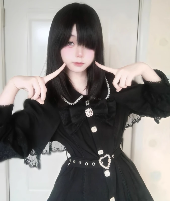 

Original Mine Series Sweet Bow Lace Spliced Long Sleeve Cape Dress New Autumn Women's Lolita Pearl Beaded Short Cloak Dresses