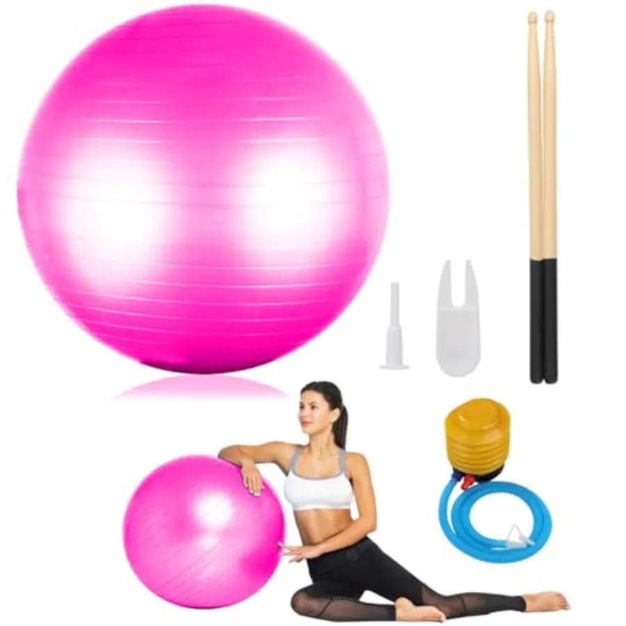 

Cardio Drumming Equipment Set 26 Fitness Balance Ball with Pump 3.2oz Drumming Sticks for Aerobic Workouts Stability Pilates Yo