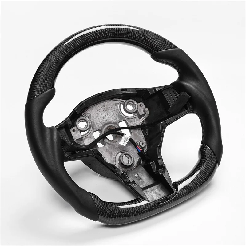 Carbon Fiber Nappa Leather Heated Steering Wheel Stitching For Tesla Model 3 2017-2020