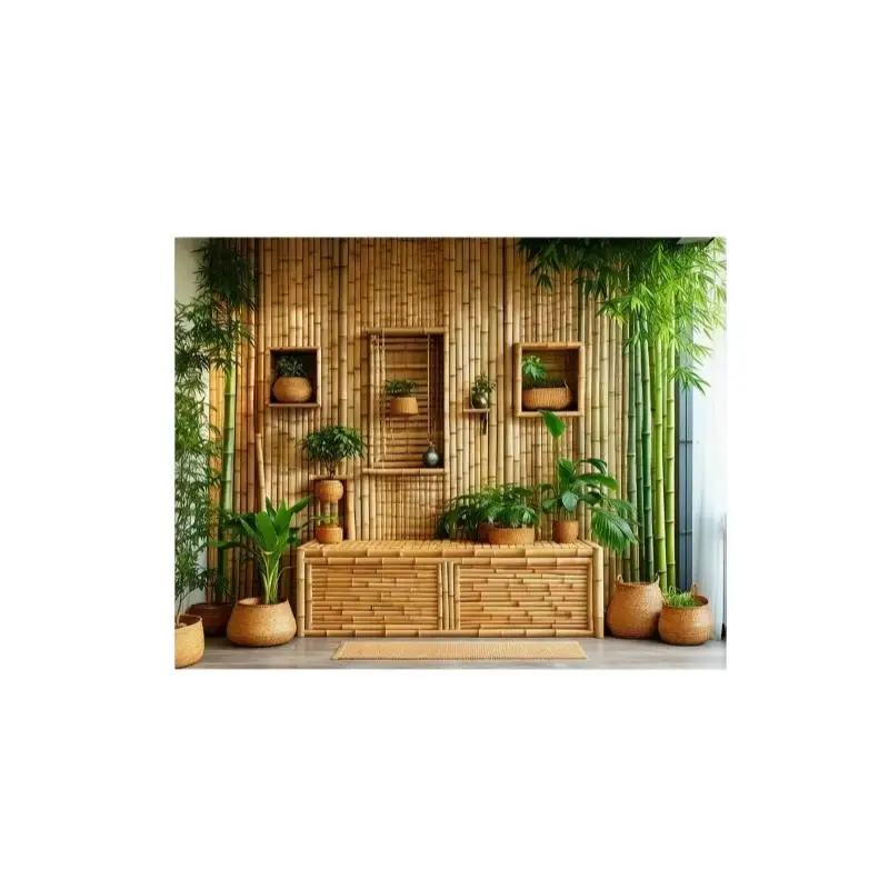 1Pc Tropical Photo Background Banner Realistic Bamboo And Lush Green Plant Design Durable Polyester Fiber