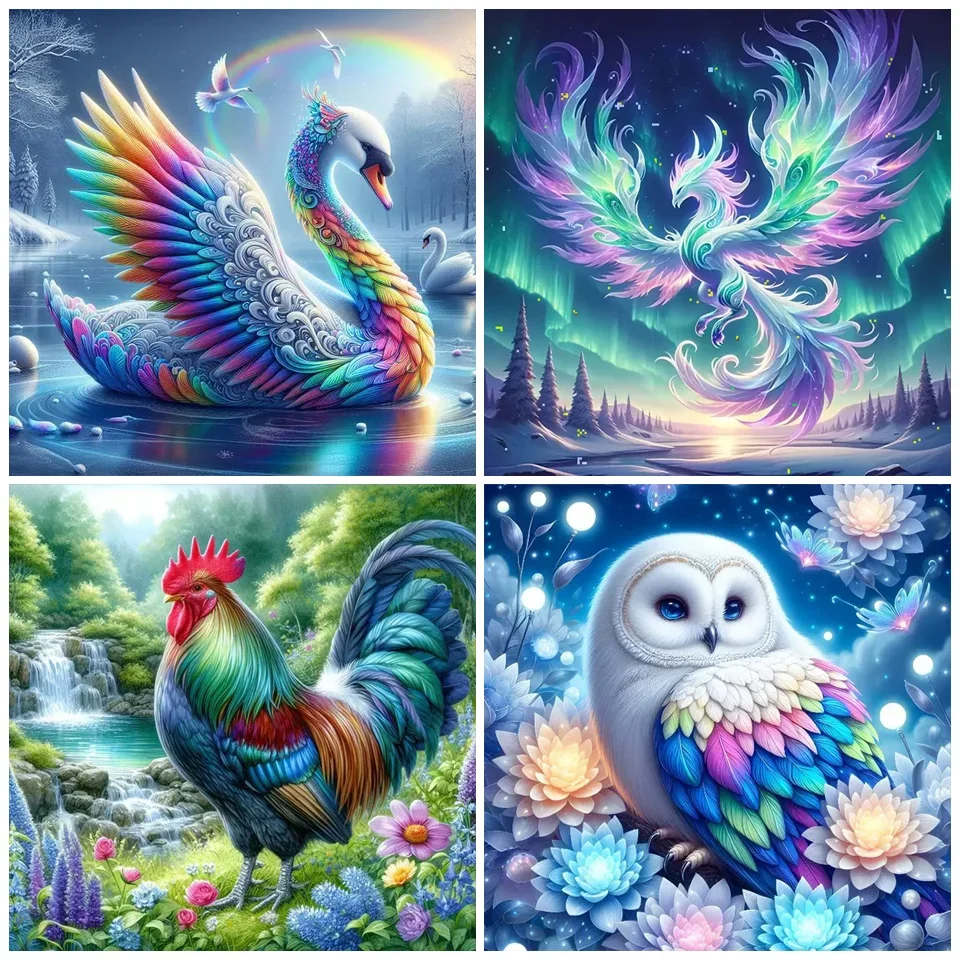 5D DIY Full Square Round Diamond Painting Cross Stitch Kits New 2024 Mosaic Swan, Phoenix, Rooster, Owl Diamond Embroidery