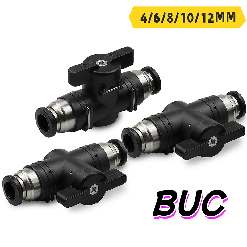 10/50/200Pcs BUC Pneumatic Push in Quick Joint Connector Hand Valve Switch Manual Ball Current Limiting 4mm 6mm 8mm 10mm 12mm