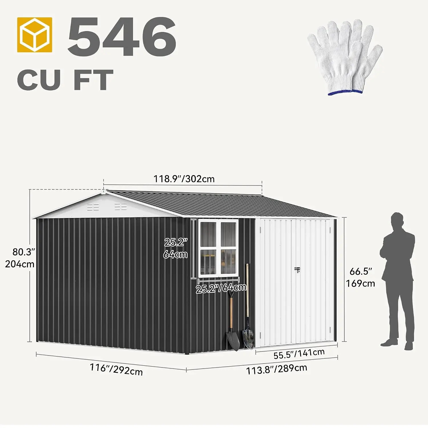 10' x 10' Outdoor Storage Shed, Waterproof Metal Garden Shed with Windows, Lockable Doors, and Sloped Roof for Patio,, Custom
