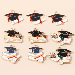 10pcs Enamel Graduation Ceremony Professor Students Mortarboard Charms for Necklaces Earrings DIY Jewelry Making Accessories