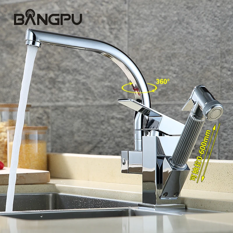 

Modern Kitchen Sink Faucet with Sprayer Deck Mounted Single Handle Hot and Cold Mixer Taps One Hole Vessel Sink Faucet Chrome