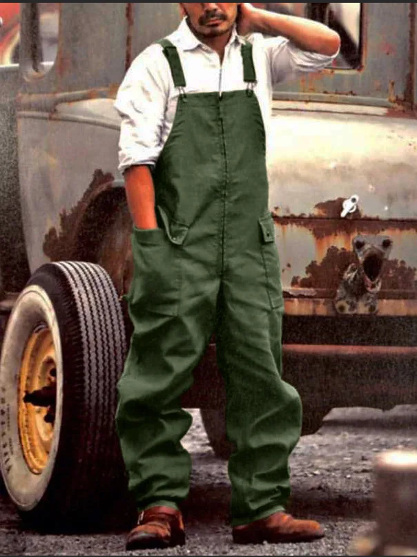 

Men's Casual Straight Leg Overalls Loose Fit Color Cargo Pants mid Waist Belted Leisure Workwear Trousers Khaki Color