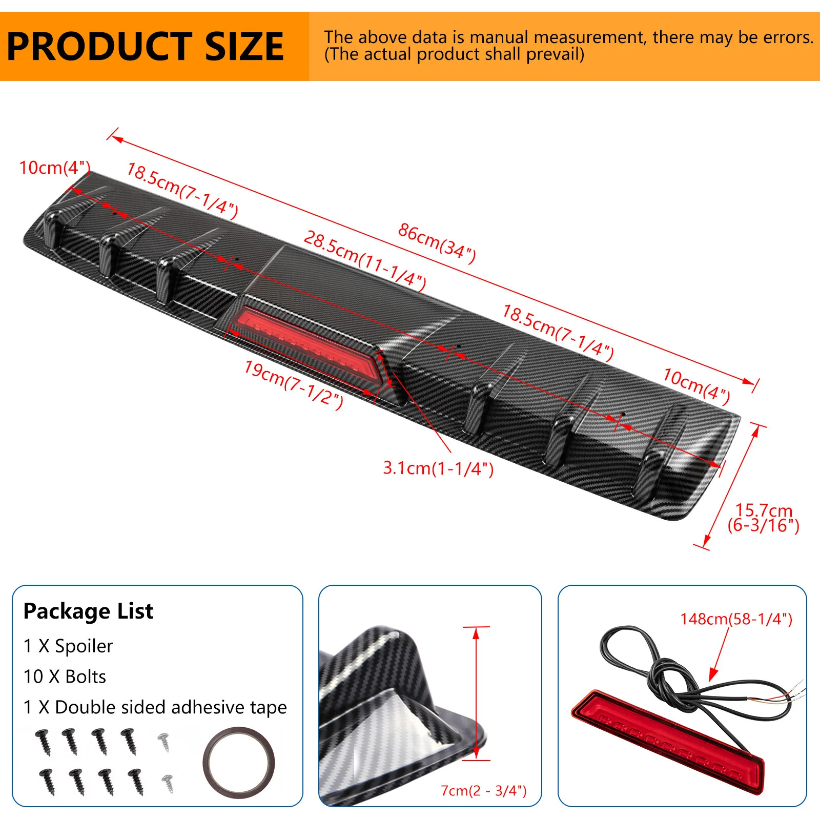 For Infiniti G35 G37 Sedan Carbon Fiber Rear Bumper Diffuser w/ LED Brake light