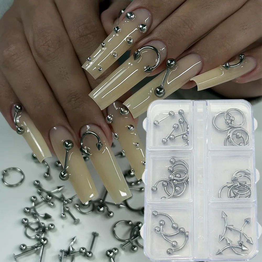 Y2K Tech Accessories - 6Grids 3D Rivet Gaya Punk Hiasan